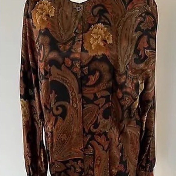 SOLD; ESCADA VINTAGE SILK BLOUSE TUNIC IN BROWN BLACK RUST PAISLEY PRINT 42 - Picture 7 of 10